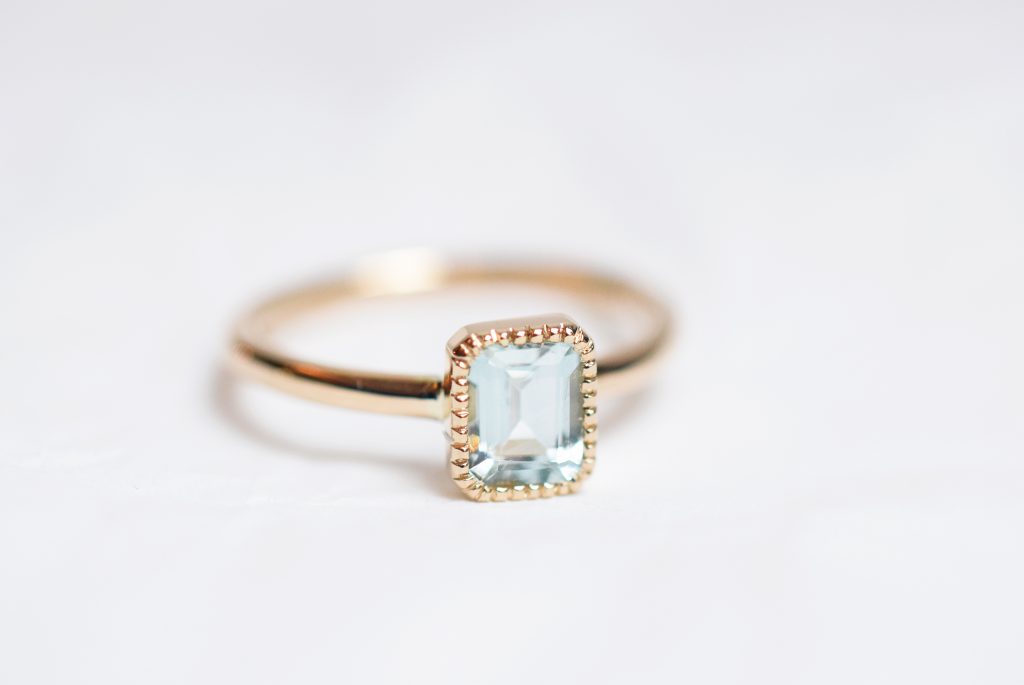 bague aigue-marine millegrain bijoux lyon or éthique fait main artisan créateur unique