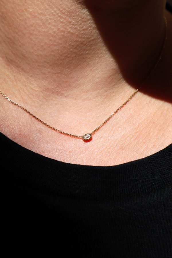 collier or jaune 18k carats recyclé diamant ovale taille ancienne